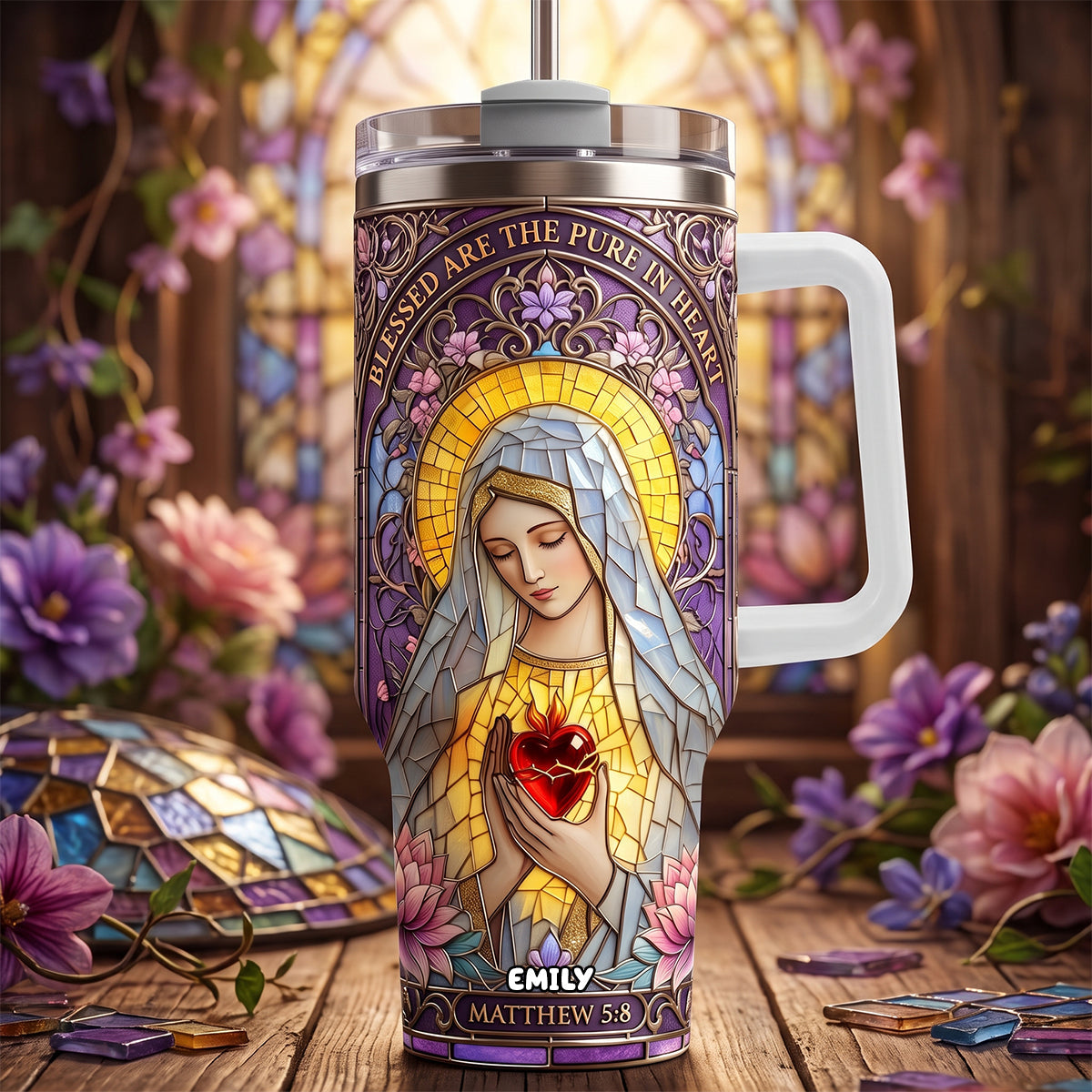 Blessed Pure Heart Tumbler With Handle - Personalized Gifts For Christian 02padh300626 - Tumbler Cup - GoDuckee