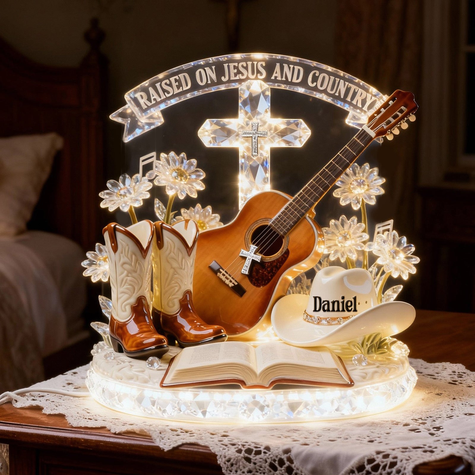 Countryside Jesus Guitar Light Box - Personalized Gifts For Christian Guitarist Custom Shape Acrylic Light Box 04PAMG130126 - Light Box - GoDuckee