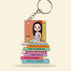 Gift For Book Lover, Personalized Keychain, Girl Reading Book Custom Title Keychain - Keychains - GoDuckee