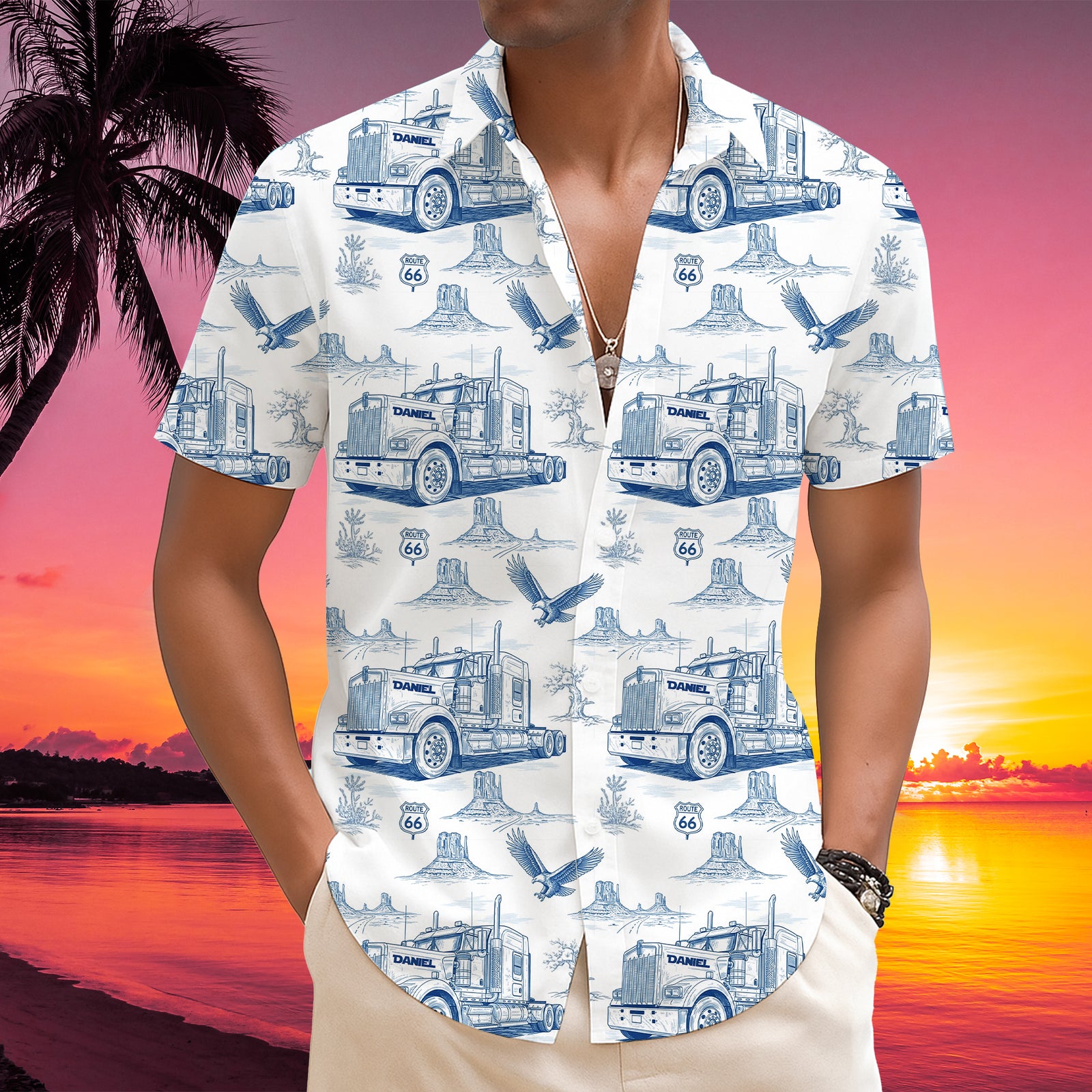 Vintage Blue Toile Pattern Hawaiian Shirt - Personalized Gifts For Trucker 03QHLU110625 - Hawaiian Shirts - GoDuckee