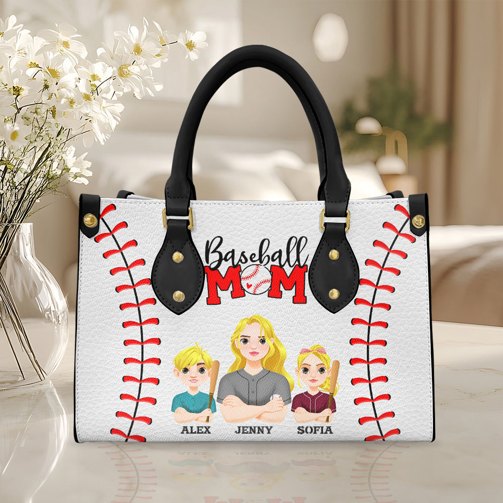 Personalized Gifts For Mom Leather Bag Mother's Day Baseball Mom And Kids 04XQMH060325HG - Leather Bag - GoDuckee