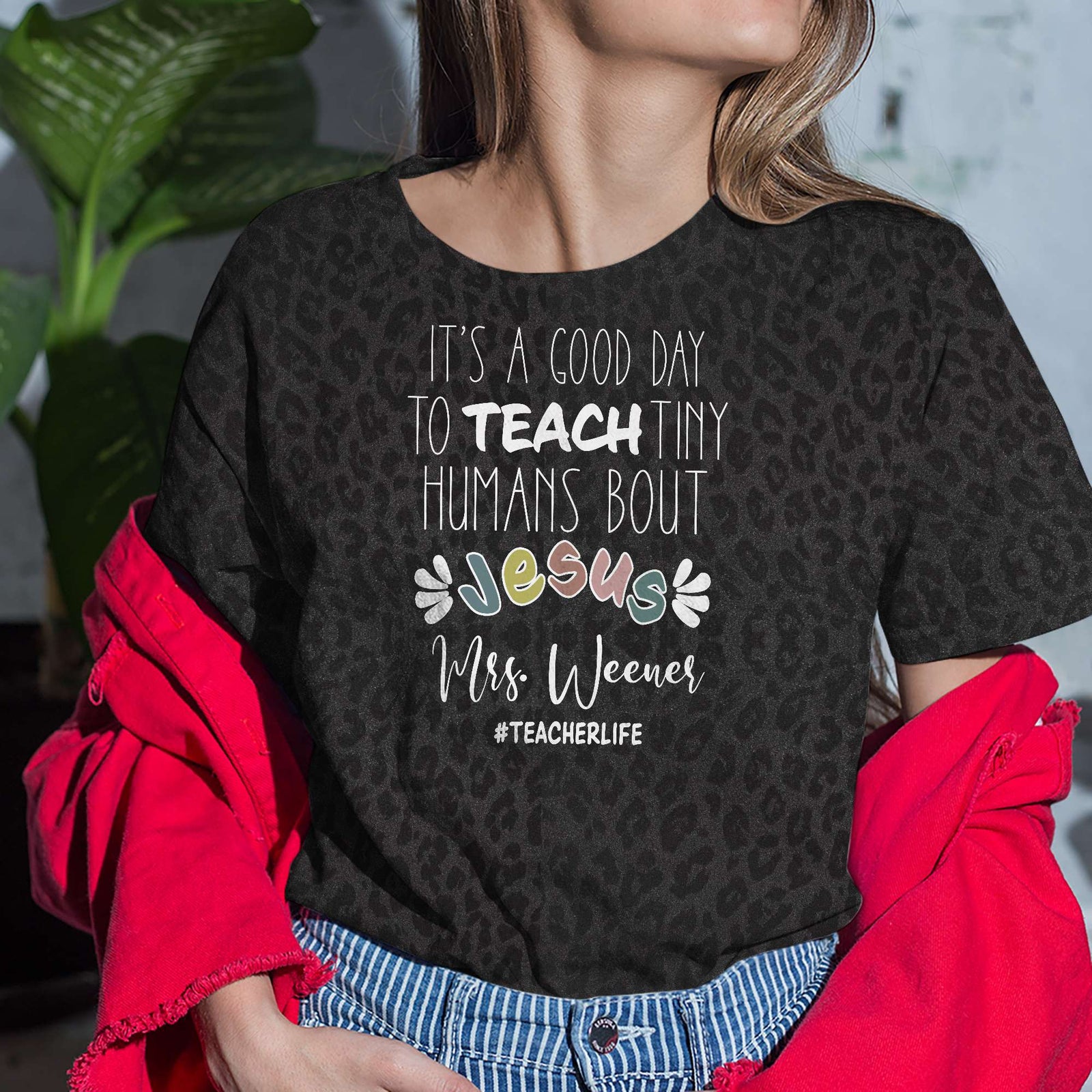 Custom Name Gifts For Teacher Shirt Jesus & Black Leopard Print 021qhdc030724 - AOP Products - GoDuckee