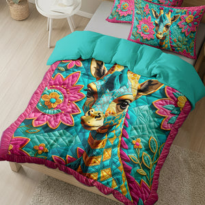 Giraffe In A Blooming Garden Quilt Bedding Set 01HULU200125 - Blanket - GoDuckee