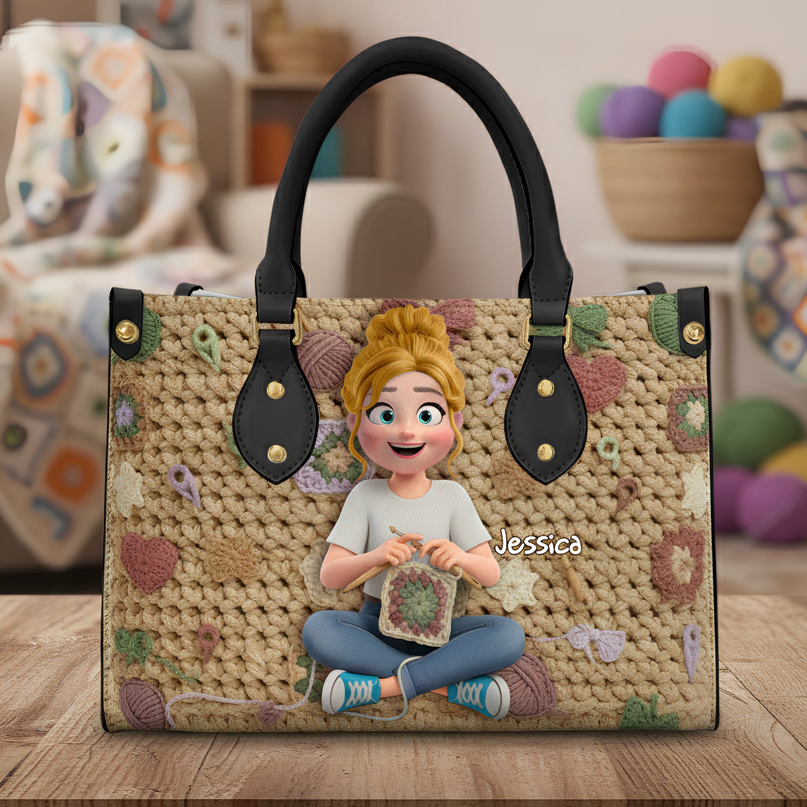 Crochet Girl Leather Bag - Personalized Gifts For Crochet Lovers 07nalu171225 - Leather Bag - GoDuckee