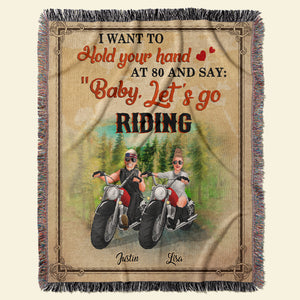 Baby, Let's Go Riding, Couple Gift, Personalized Woven Blanket, Biker Couple Blanket - Blanket - GoDuckee