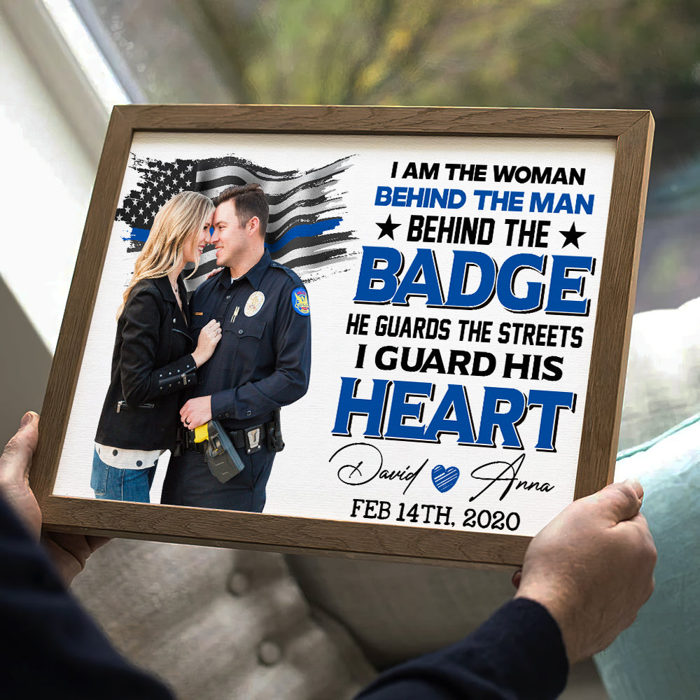 I Guard His Heart, Custom Couple Photo Canvas Print, Gift For Police Husband, Valentine's Gift - Poster & Canvas - GoDuckee