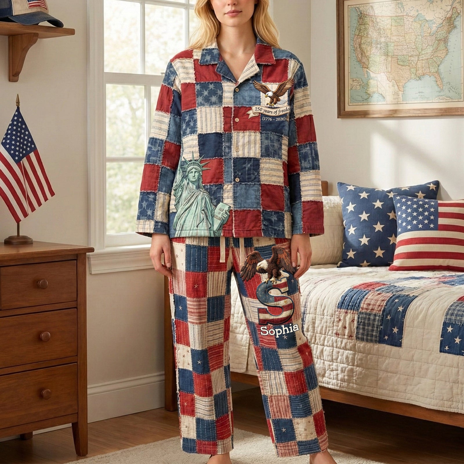250th America Anniversary Alphabet Pajama Set - Personalized Gifts For Patriots 06palu280126 - Pajama Set - GoDuckee