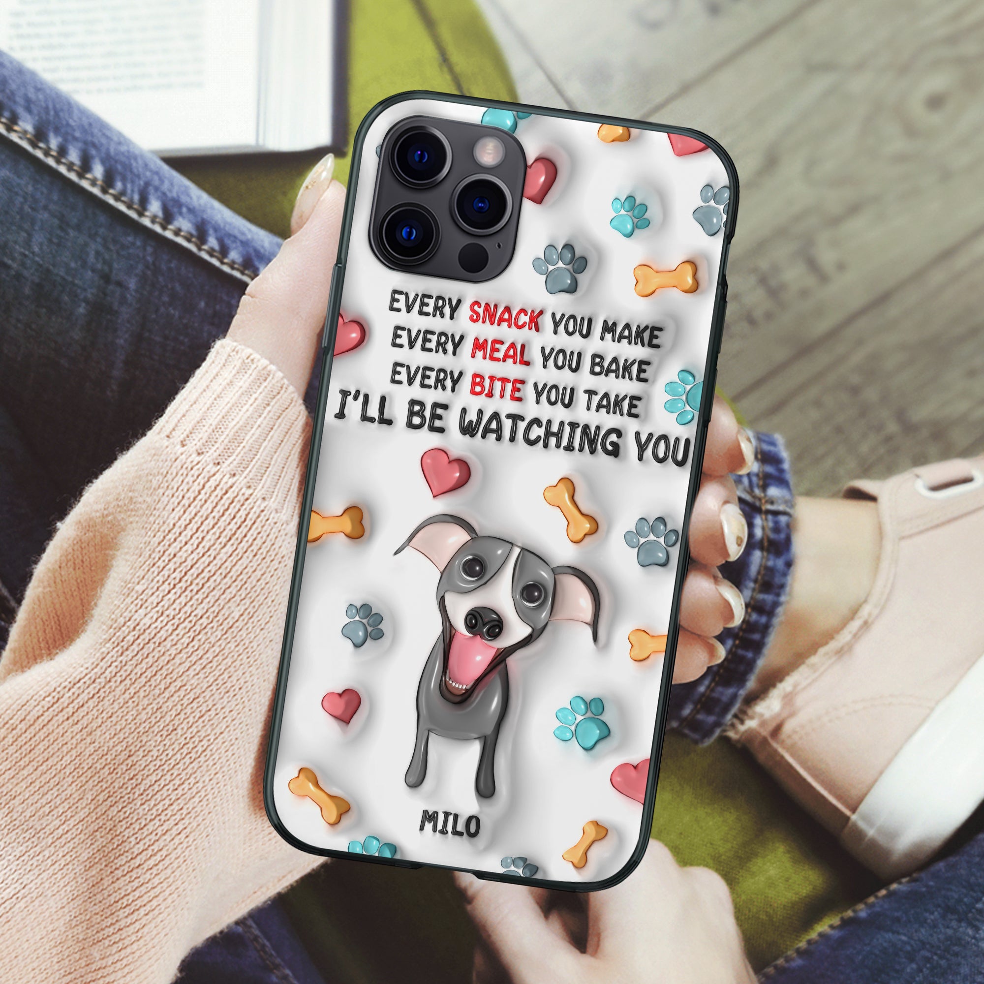 Personalized Gifts For Dog Lovers Phone Case, Cute Waiting Dog Puffy Effect 02qhpu080724 - Phone Case - GoDuckee