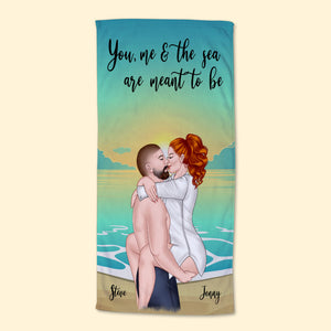 You And Me And The Sea Are Meant To Be Personalized Beach Towel, Summer Gift For Couple - Beach Towel - GoDuckee