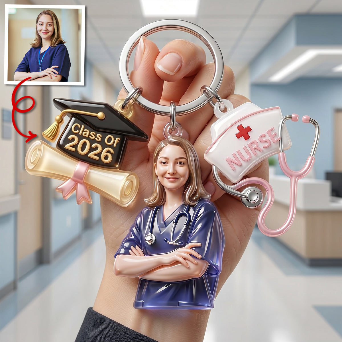Proud Nurse Graduate Tag Keychain - Personalized Custom Photo Gift For Nurses 01NATN090526 - Keychains - GoDuckee