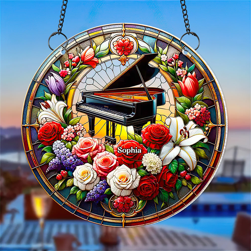 Personalized Gifts For Music Lovers, Piano With Flowers Suncatcher Ornament 04ACDT040924 - Ornament - GoDuckee