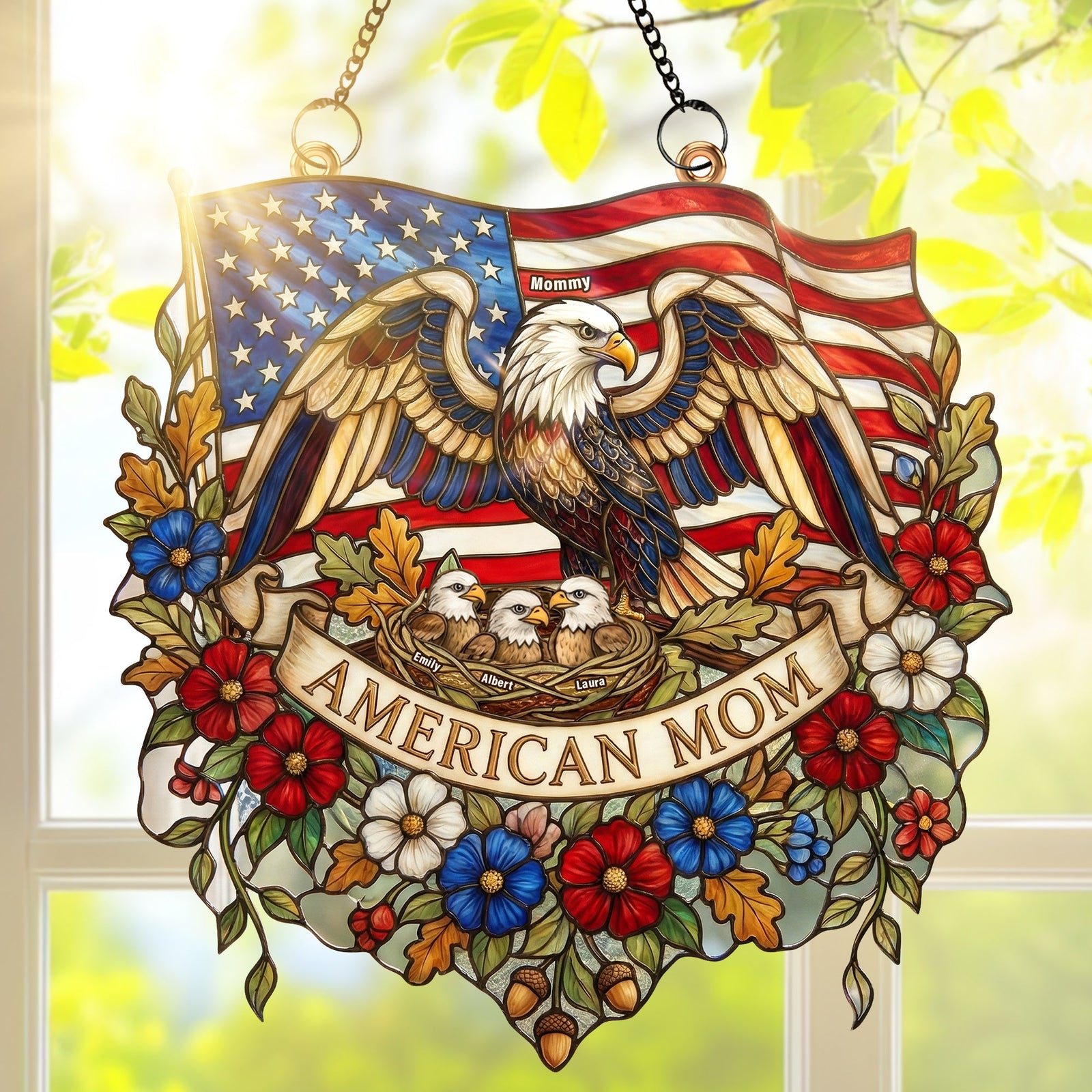 American Eagle Mom Suncatcher Ornament - Personalized Gifts For Mother 01paqn020326 - Ornament - GoDuckee