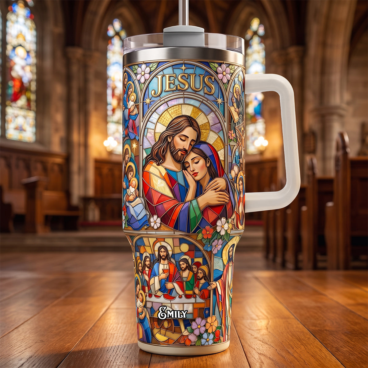 Jesus And The Saints 40oz Tumbler With Handle - Personalized Gifts For Christians 01padh010726 - Tumbler Cup - GoDuckee