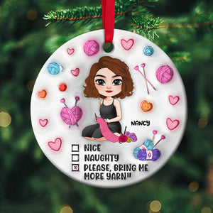 Personalized Gifts for Knitters, Custom Cartoon Characters with Yarn and Knitting 3D Inflated Ceramic Ornament 01TOPU030824HH - Ornament - GoDuckee