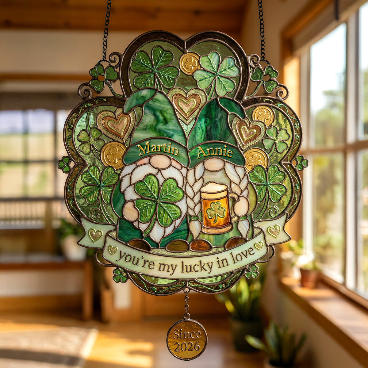 Lucky In Love - Personalized Gifts For Couple Suncatcher Ornament 04PAMG100226 - Ornament - GoDuckee