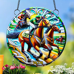 Personalized Gifts For Horse Riding Lovers, Horse Riding Suncatcher Ornament 04ACDT310824 - Ornament - GoDuckee