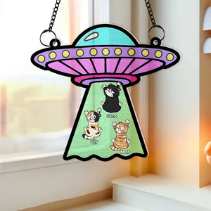 Personalized Gifts For Cat Lovers Suncatcher Ornament, Funny UFO Cat Abduction 01NAMH260724 - Ornament - GoDuckee