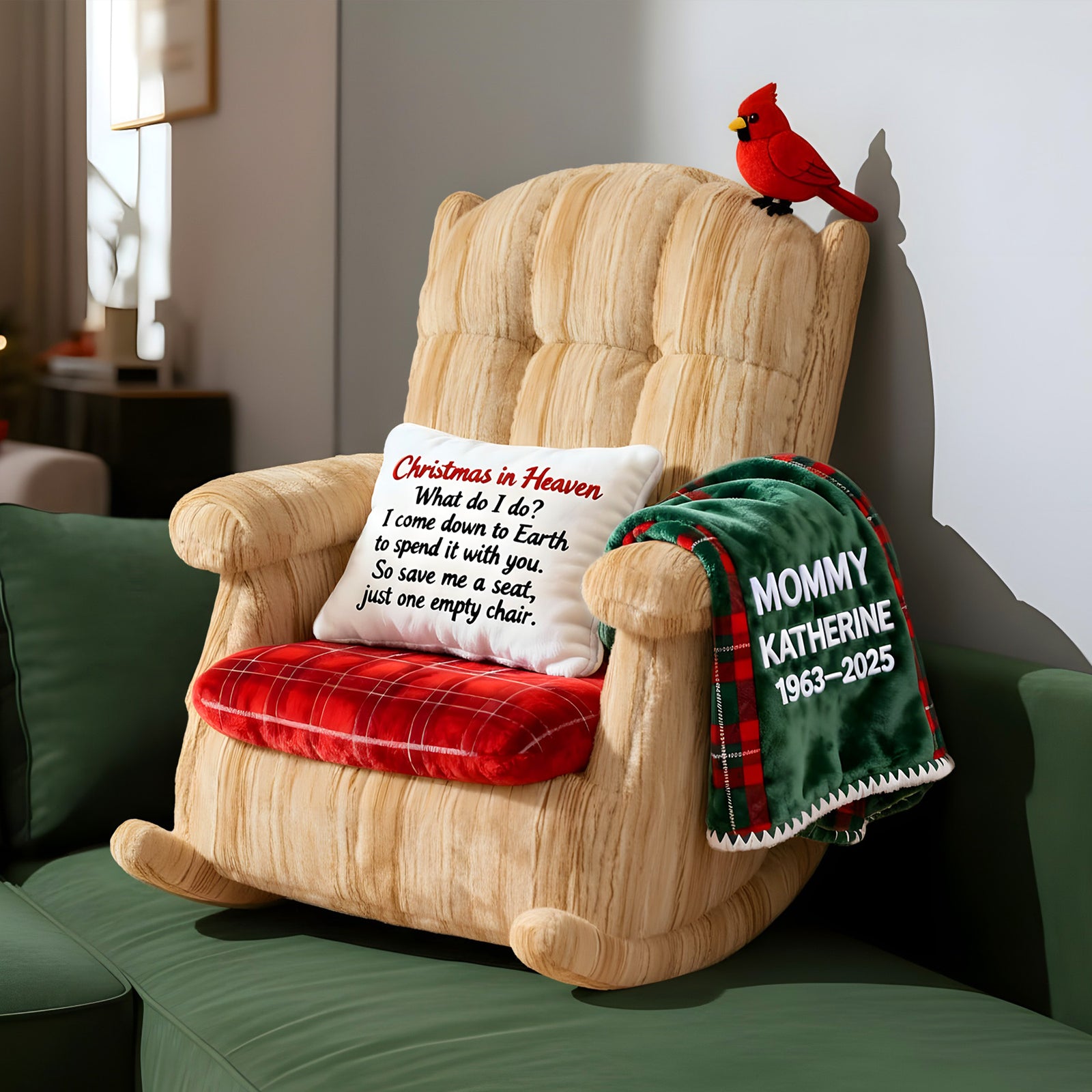 Cardinal Heaven Rocking Chair Custom Shape Pillow, Personalized Keepsake To Remember Loved One 01qhmg101125 - Pillow - GoDuckee