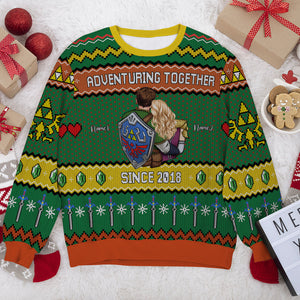 Adventuring Together, Personalized Ugly Sweater, Christmas Gift For Couple - AOP Products - GoDuckee