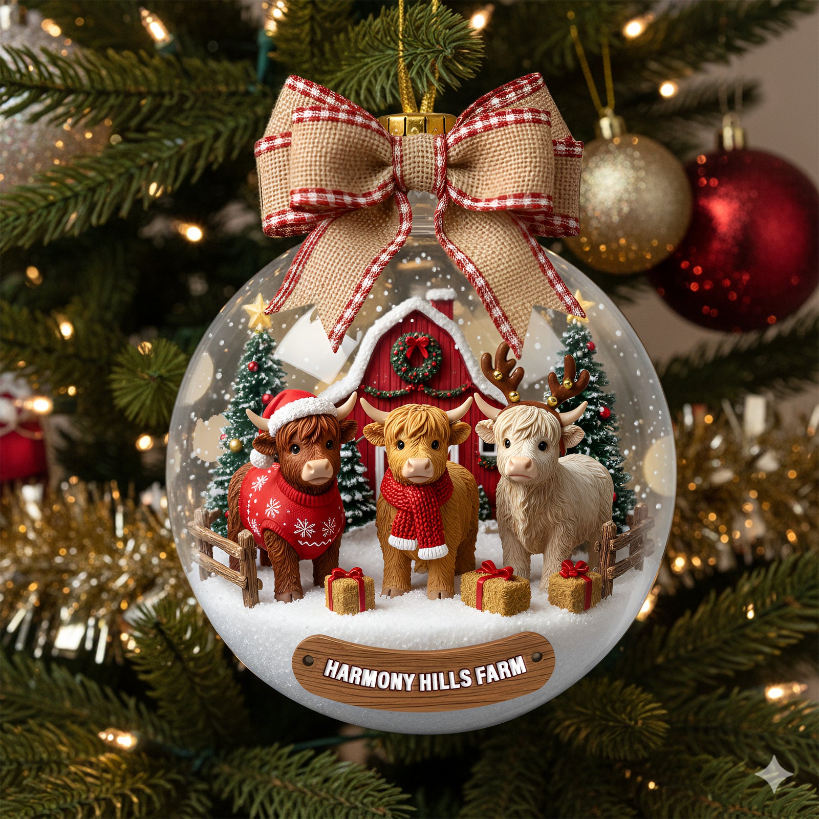 Rustic Highland Cow Farm Ornament - Personalized Gifts For Highland Cow Lovers 05HYLU291025 - Ornament - GoDuckee