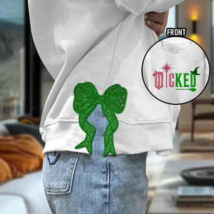 Glitter Embroidered Sweatshirt with Side Bow - Gift for Wick 236acxx260824 - Shirts - GoDuckee