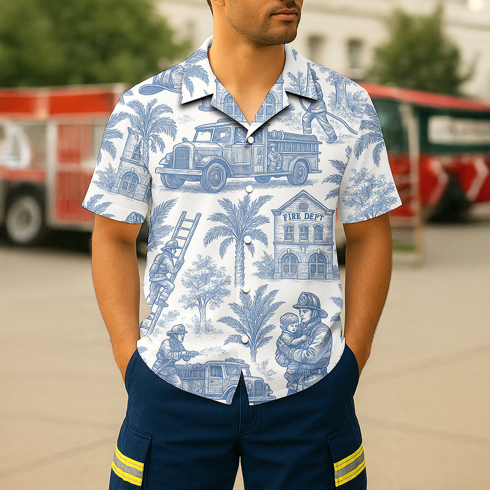 Firefighter Toile de Jouy Hawaiian Shirt - Gifts For Firefighters 04PGQN030725 - Hawaiian Shirts - GoDuckee