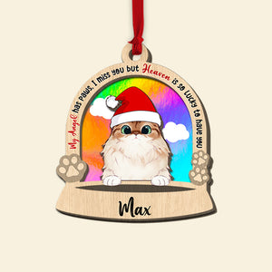 I Miss You But Heaven Is So Lucky To Have You, Personalized Wood Ornament, Gifts For Cat Lovers, Christmas Gifts - Ornament - GoDuckee