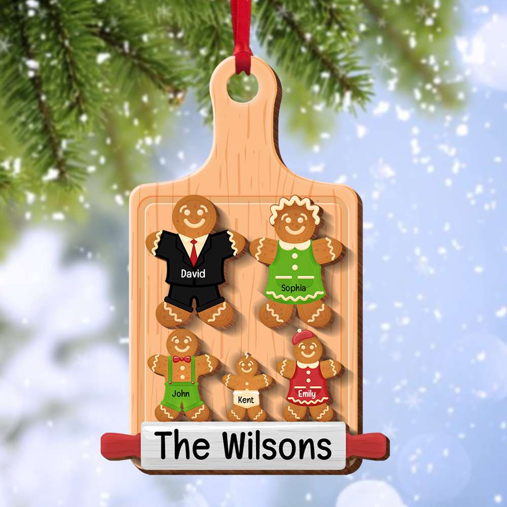 Gift For Family, Personalized Ornament, Gingerbread Wood Shape Cut Ornament, Christmas Gift - Ornament - GoDuckee