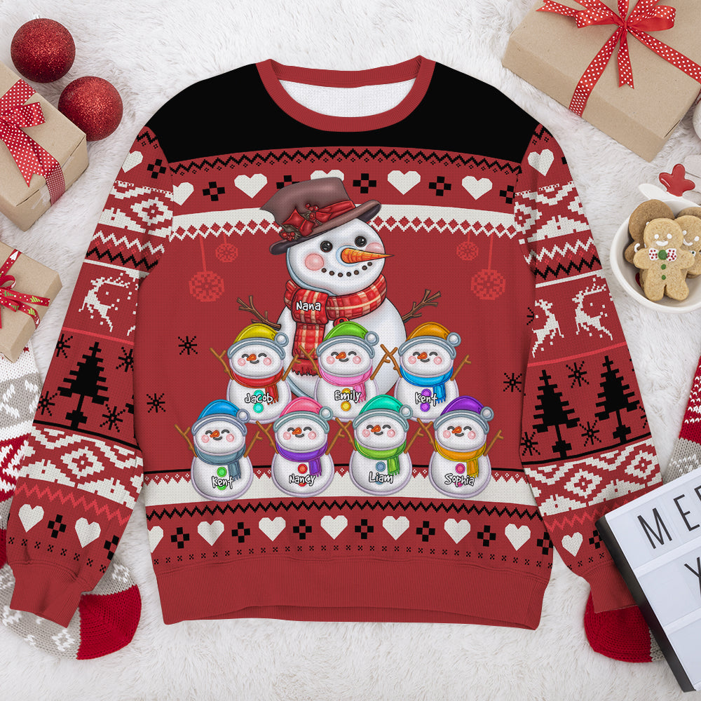 Personalized Gifts For Grandma Ugly Sweater, Cute Snowman Grandkids 02napu080824 - Ugly Christmas Sweater - GoDuckee