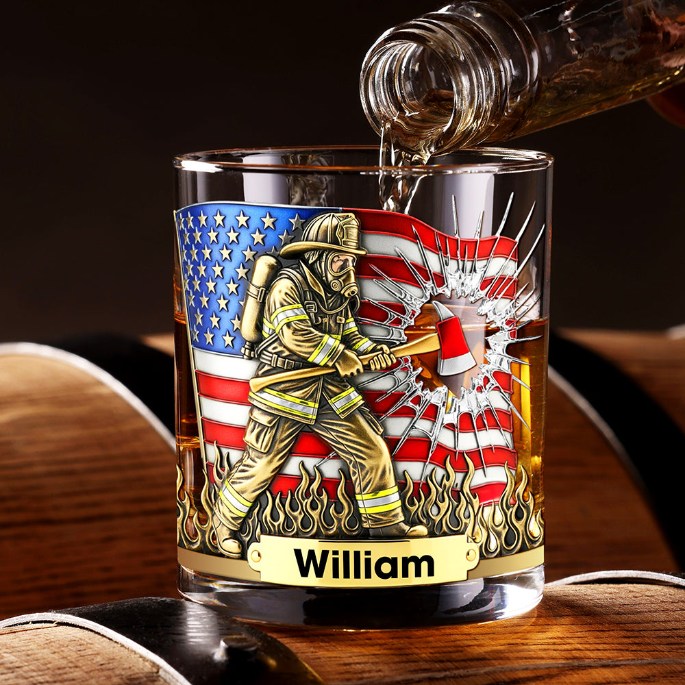 Patriotic Firefighter Drinking Glass – Personalized Gifts For Firefighter 04hyqn080925 - Whiskey Glass - GoDuckee