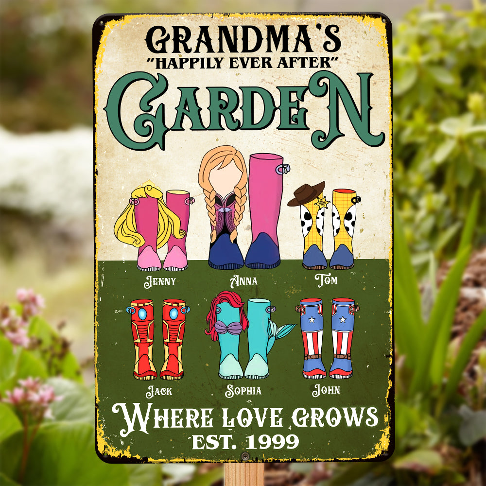 Personalized Gifts For Grandma Metal Sign Grandma's Garden Where Love Grows 05httn260224 - Metal Signs - GoDuckee
