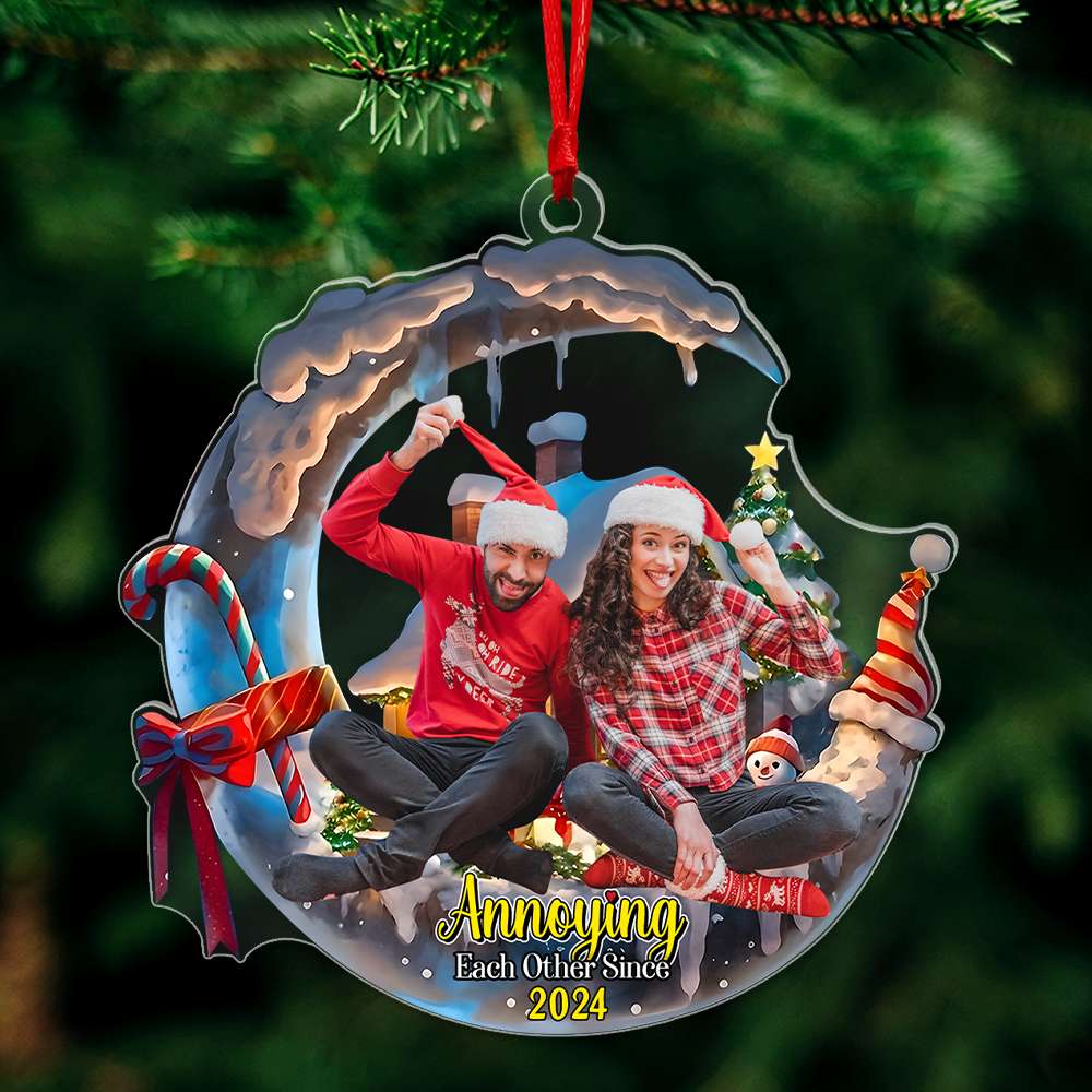 Custom Photo Gifts For Couple Ornament 03dglu200924 Christmas Moon House - Ornament - GoDuckee