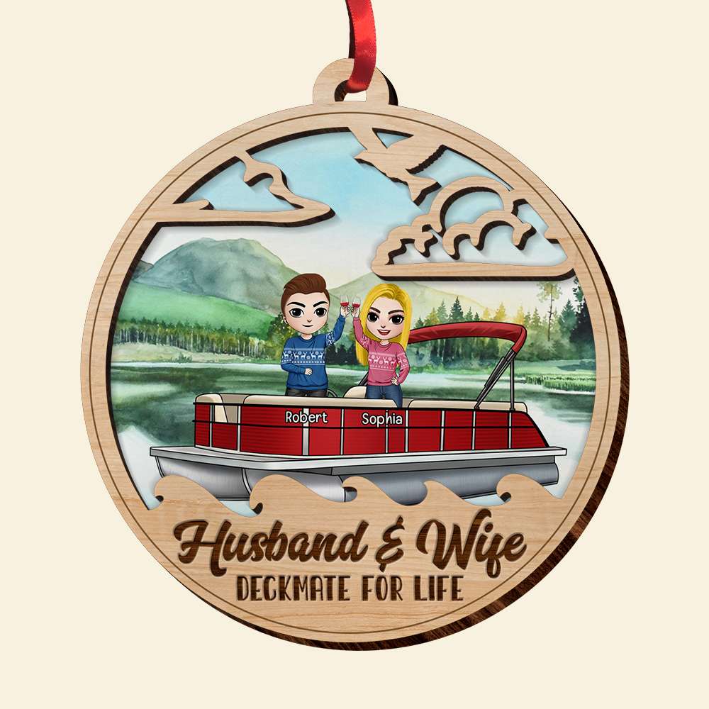 Husband And Wife Deckmate For Life, Personalized Pontoon Couple Wood Ornament, Gift For Him/Her - Ornament - GoDuckee