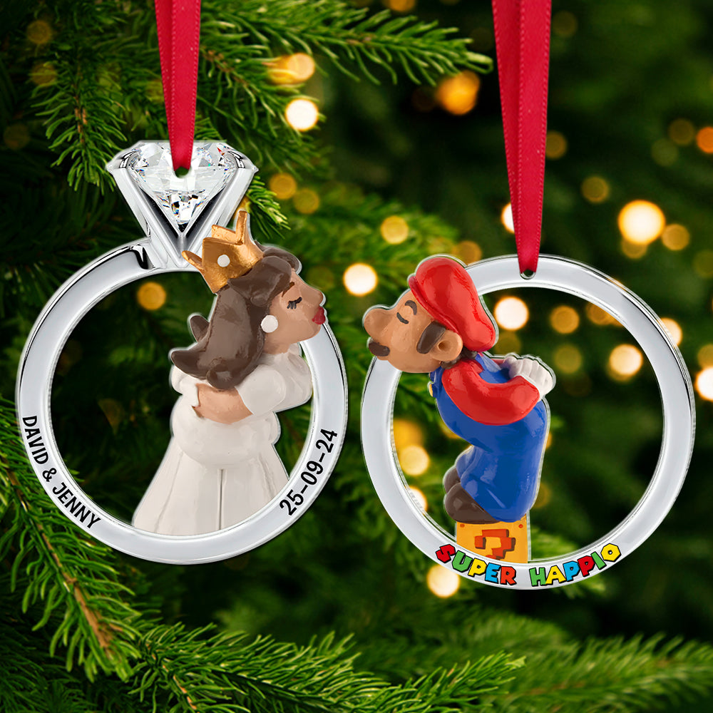 Personalized Gifts For Couple Matching Christmas Ornament Set, Happy Couple In Wedding Rings 01qhtn191024 - Ornament - GoDuckee