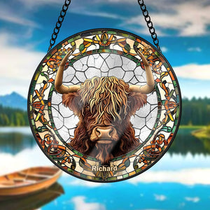 Personalized Highland Cow Stained Glass Ornament 10acqn240824 - Ornament - GoDuckee