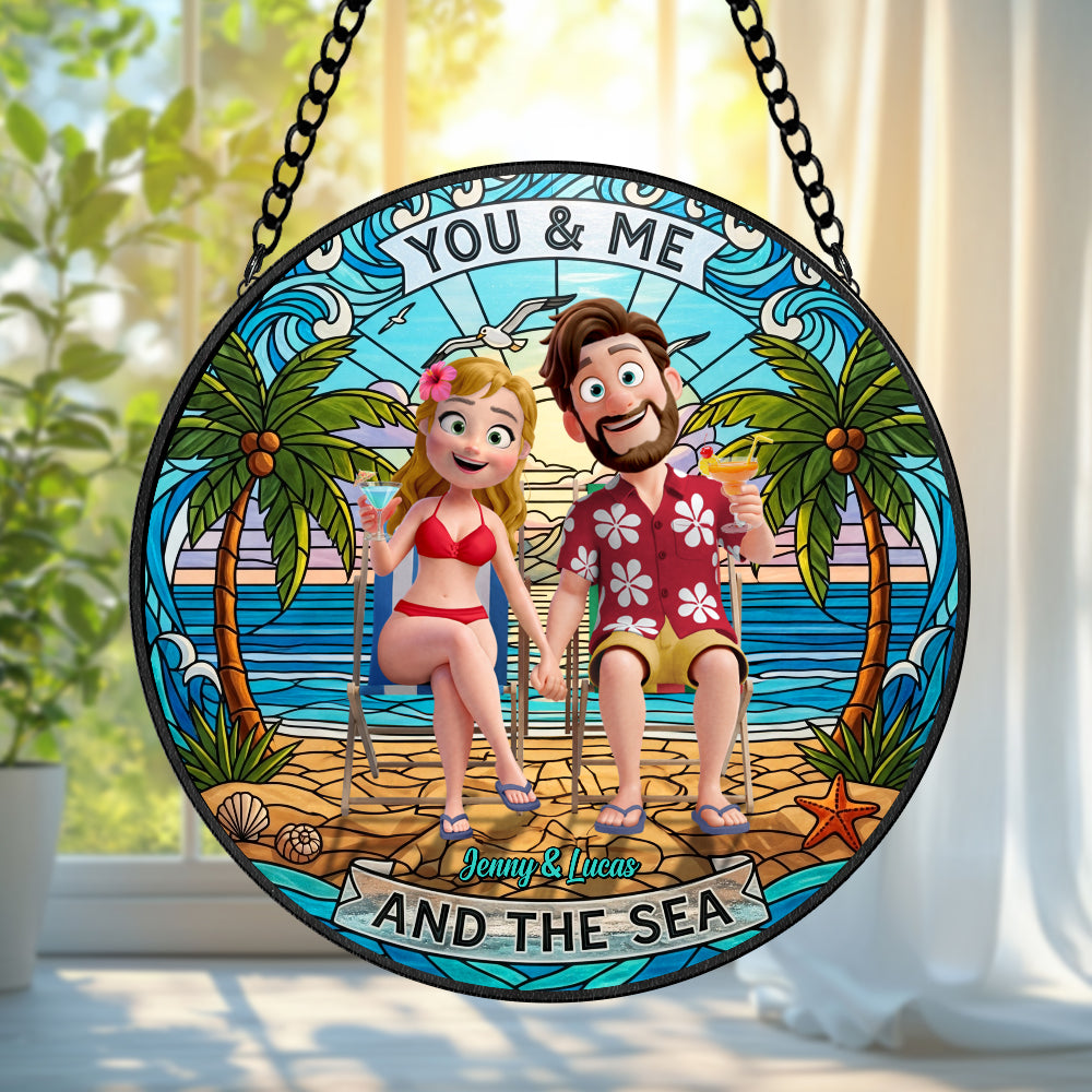 Happy Couple At Beach Stained Glass Suncatcher, Personalized Gifts For Couple 02qhtn160725hg - Ornament - GoDuckee