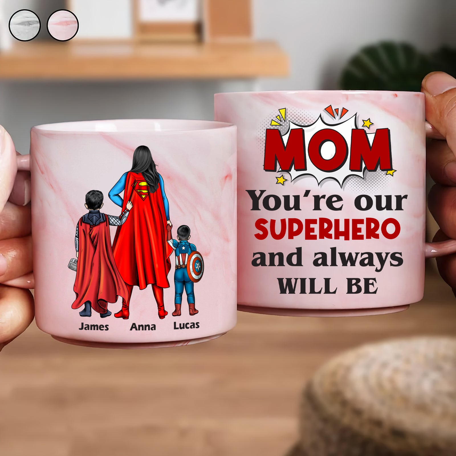 Personalized Gifts For Mom Marble Mug 06natn210325pa You're Our Superhero And Always Will Be - Marble Mug - GoDuckee