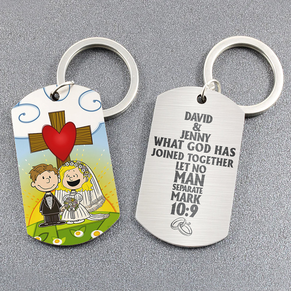 Personalized Gifts For Couple Stainless Steel Engraved Keychain Wedding 01XQMH100125DA - Keychains - GoDuckee