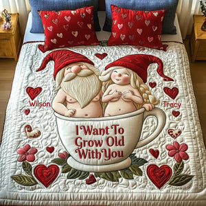 Gnome Old Couple Quilt Bed Set Special Line - Personalized Gifts For Couple 06namg281125 - Bedding Set - GoDuckee
