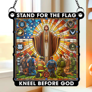 Gifts For First Responders Suncatcher Ornament, Stand For The Flag Kneel Before God 04qhqn240724 - Ornament - GoDuckee