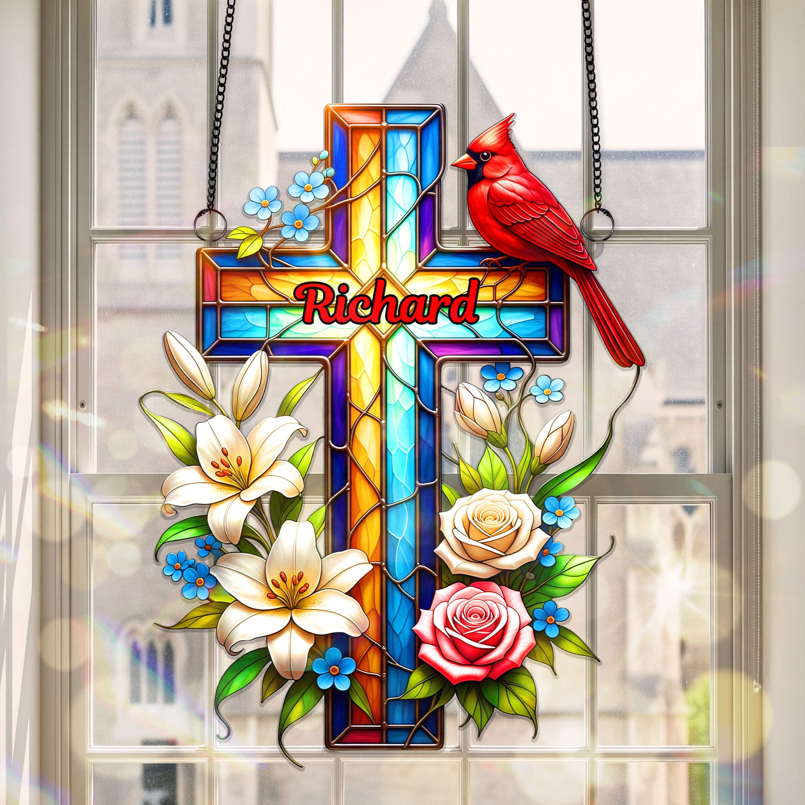 Cardinal Cross Memorial Suncatcher Ornament Personalized Gifts For Heaven 04OHMG030925 - Ornament - GoDuckee