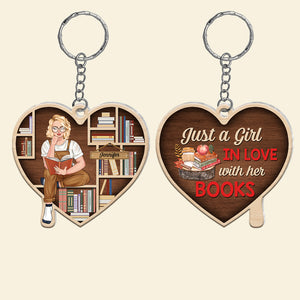 Just A Girl In Love With Her Books-Personalized Keychain- Gift For Book Lover- Book Lover Keychain - Keychains - GoDuckee