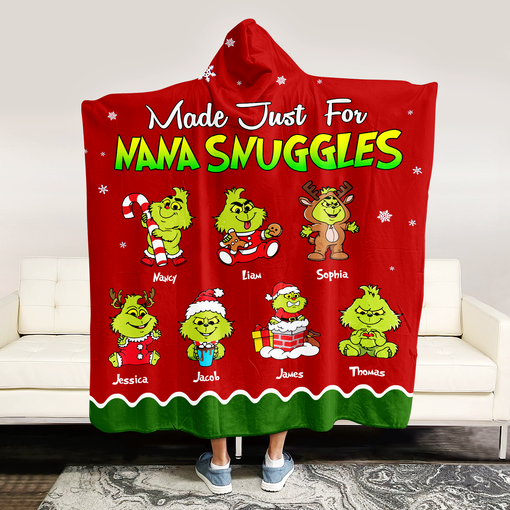 Personalized Gifts For Grandma Christmas Green Monster Blanket Hooded 01KAPU071124 - Blanket - GoDuckee