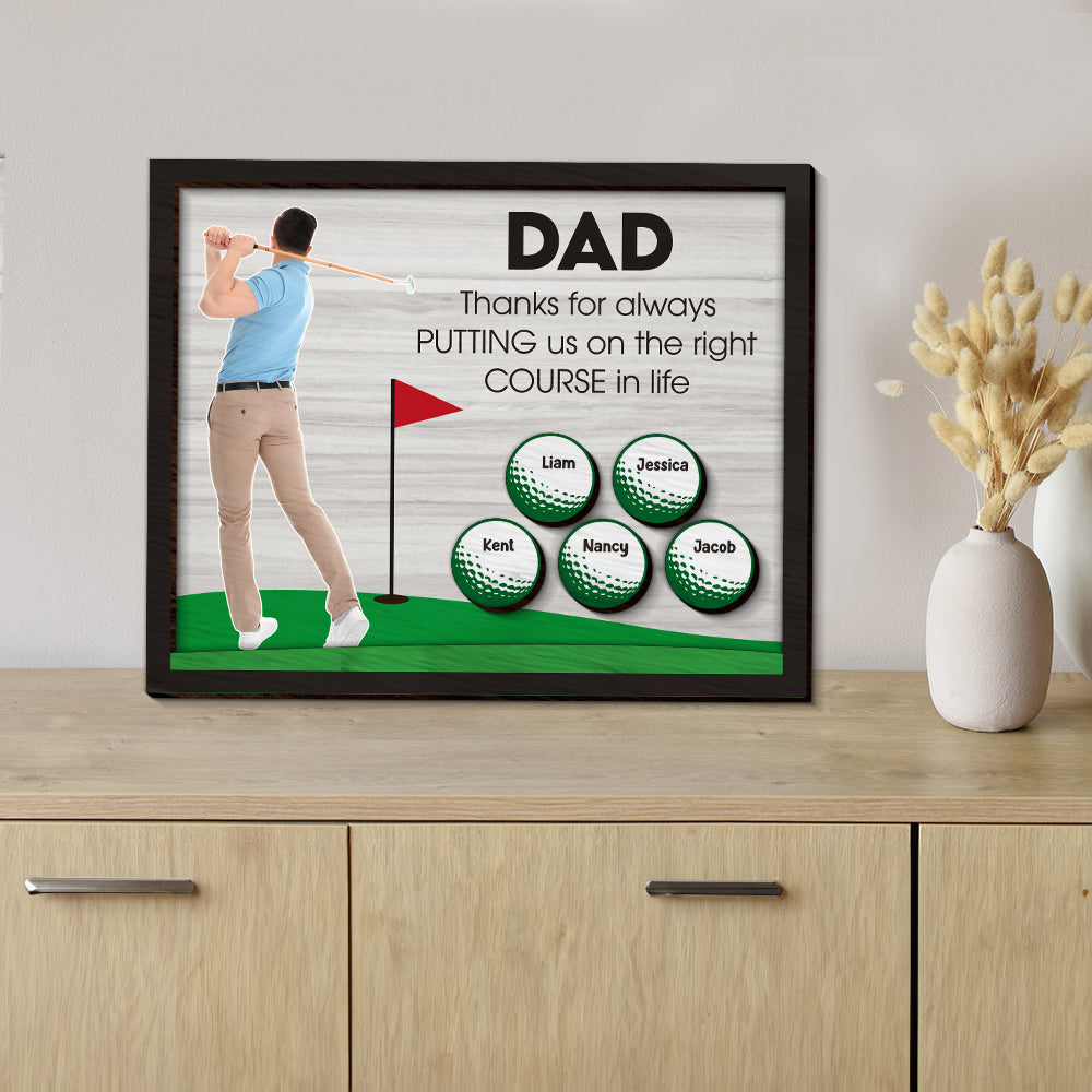 Custom Photo Gifts For Dad Wood Sign Thanks For Always Putting Us On The Right Course In Life - Wood Signs - GoDuckee