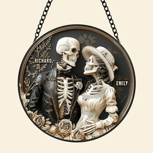 Personalized Gifts For Couple Stained Glass 03acqn210824 Funny Halloween Skull Couple - Ornament - GoDuckee