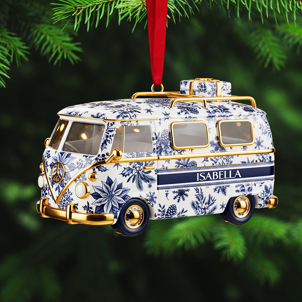Personalized Gifts For Christmas, Camper Van Toile de Jouy Custom Shape Acrylic Ornament 02pgta031025 - Ornament - GoDuckee