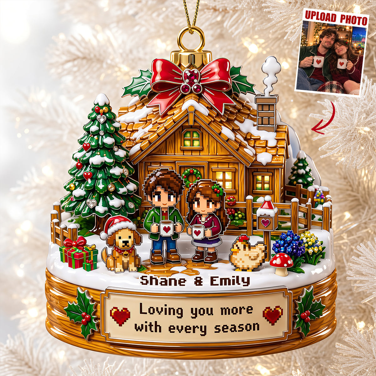 Pixel Farm Couple Acrylic Ornament - Custom Photo Christmas Gifts For Couple 04qhdt280826 - Ornament - GoDuckee