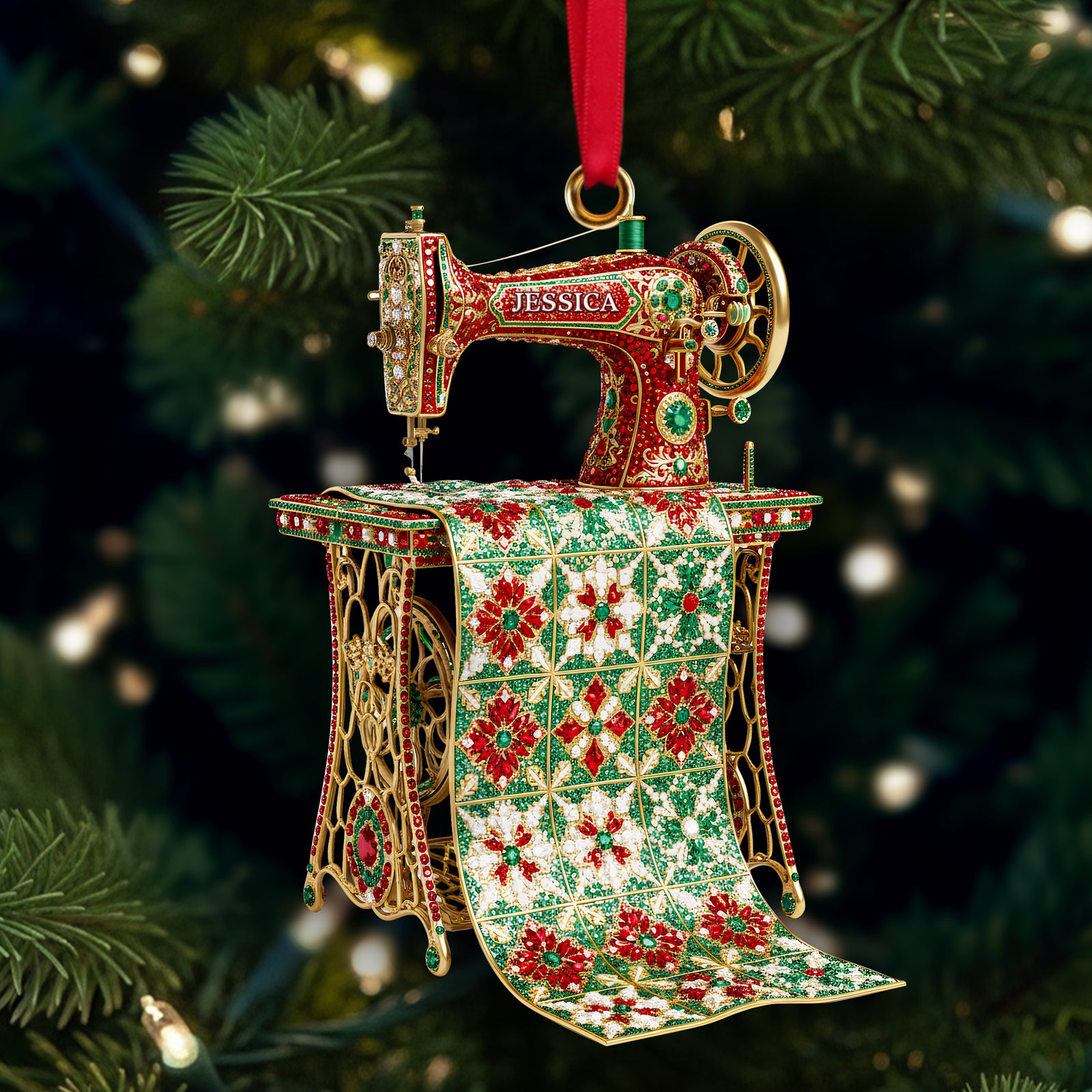 Sparkle Sewing Machine Ornament- Personalized Christmas Gifts For Sewing Lovers 05OHLU181025 - Ornament - GoDuckee