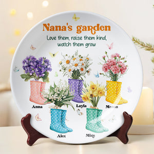 Personalized Gift For Grandma Ceramic Round Plate Flower Boots 01KAMH20325 - Ceramic Round Plate - GoDuckee
