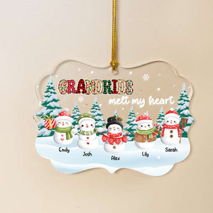 Grandkids Melt My Heart, Gift For Grandparents, Personalized Acrylic Ornament, Snowman Kids Ornament, Christmas Gift - Ornament - GoDuckee